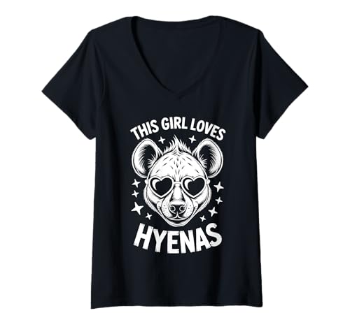 Damen This Girl Loves Hyänas Funny Hyena T-Shirt mit V-Ausschnitt Damen This Girl Loves Hyänas Funny Hyena T-Shirt mit V-Ausschnitt von Cute Hyenas Funny Hyena Designs