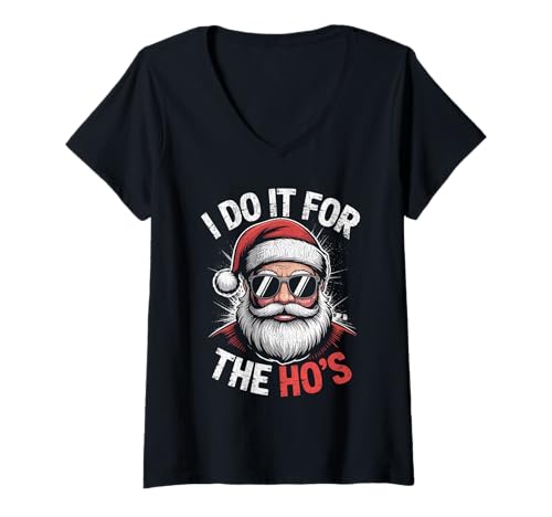 Damen Ich Mache es für den lustigen Weihnachtsmann von The Ho T-Shirt mit V-Ausschnitt Damen Ich Mache es für den lustigen Weihnachtsmann von The Ho T-Shirt mit V-Ausschnitt von Cute I Do It For The Ho's Funny Christmas Santa