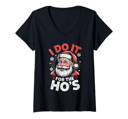 Damen Ich Mache es für den lustigen Weihnachtsmann von The Ho T-Shirt mit V-Ausschnitt Damen Ich Mache es für den lustigen Weihnachtsmann von The Ho T-Shirt mit V-Ausschnitt von Cute I Do It For The Ho's Funny Christmas Santa