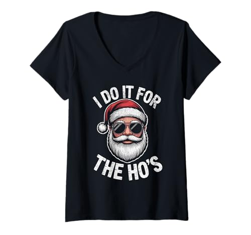 Damen Ich Mache es für den lustigen Weihnachtsmann von The Ho T-Shirt mit V-Ausschnitt Damen Ich Mache es für den lustigen Weihnachtsmann von The Ho T-Shirt mit V-Ausschnitt von Cute I Do It For The Ho's Funny Christmas Santa