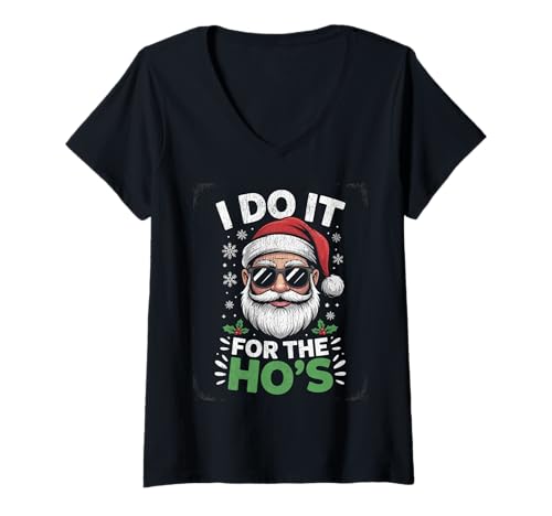 Damen Ich Mache es für den lustigen Weihnachtsmann von The Ho T-Shirt mit V-Ausschnitt Damen Ich Mache es für den lustigen Weihnachtsmann von The Ho T-Shirt mit V-Ausschnitt von Cute I Do It For The Ho's Funny Christmas Santa