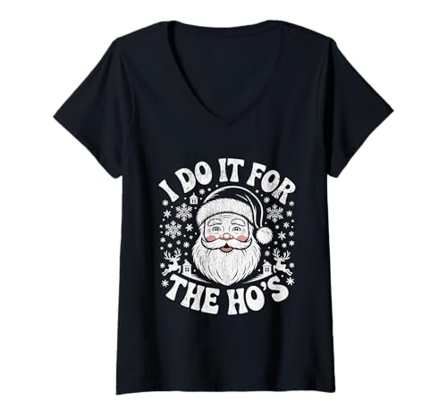 Damen Ich Mache es für den lustigen Weihnachtsmann von The Ho T-Shirt mit V-Ausschnitt Damen Ich Mache es für den lustigen Weihnachtsmann von The Ho T-Shirt mit V-Ausschnitt von Cute I Do It For The Ho's Funny Christmas Santa
