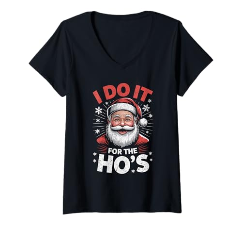 Damen Ich Mache es für den lustigen Weihnachtsmann von The Ho T-Shirt mit V-Ausschnitt Damen Ich Mache es für den lustigen Weihnachtsmann von The Ho T-Shirt mit V-Ausschnitt von Cute I Do It For The Ho's Funny Christmas Santa