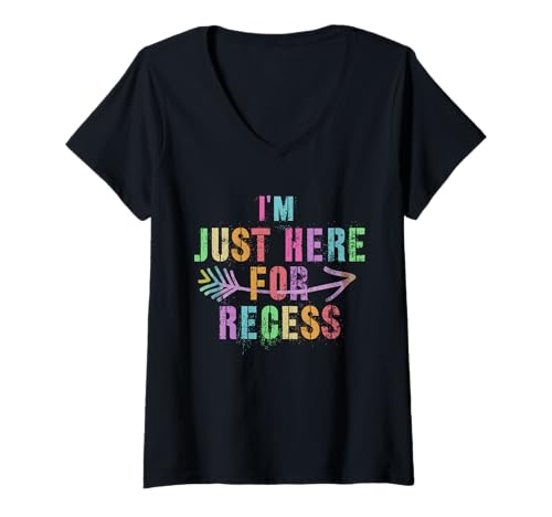 Damen Ich Bin NUR Hier für Recess Cafeteria Sarcasm Funny Lunch Lady T-Shirt mit V-Ausschnitt Damen Ich Bin NUR Hier für Recess Cafeteria Sarcasm Funny Lunch Lady T-Shirt mit V-Ausschnitt von Cute I Only Use High School Humor Periodically
