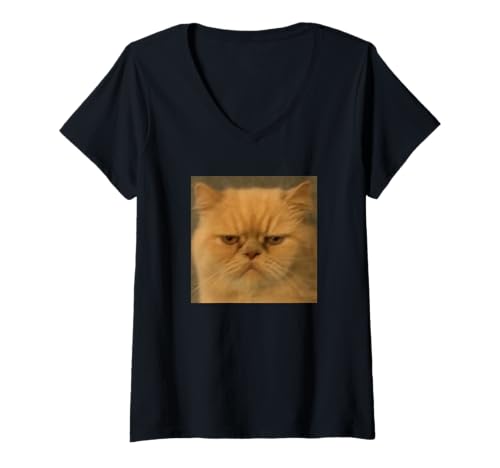 Damen Lustiges wütend persisches Katzengesicht Meme verschwommenes Foto T-Shirt mit V-Ausschnitt von Cute Internet Meme Art Graphic (Persian Cat)