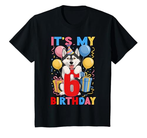 6. Geburtstag Junge Mädchen 6 Jahre alt Sechs Sibirischer Husky T-Shirt 6. Geburtstag Junge Mädchen 6 Jahre alt Sechs Sibirischer Husky T-Shirt von Cute It's My Birthday Siberian Husky Funny Tee