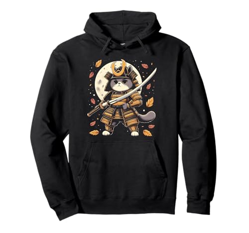 Japanische Samurai-Katzenkrieger, Retro-Ninja, Herren, Mädchen, Jungen Pullover Hoodie von Cute Japanese Samurai Cat For Men Women Kids