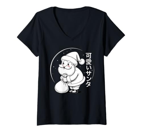 Damen Kawaii Santa Claus - Cute Japanese Christmas T-Shirt mit V-Ausschnitt von Cute Japanese Santa - Kawaii Anime Aesthetic