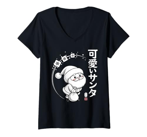 Damen Süße Träumende Kawaii Santa Claus - Kawaii Weihnachten T-Shirt mit V-Ausschnitt Damen Süße Träumende Kawaii Santa Claus - Kawaii Weihnachten T-Shirt mit V-Ausschnitt von Cute Japanese Santa - Kawaii Anime Aesthetic