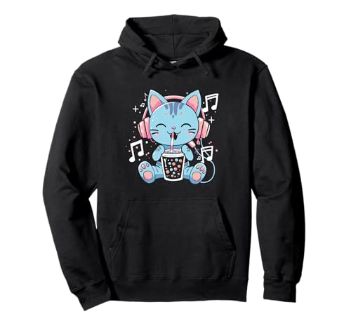 Katze K-Pop Musik Boba Bubble Tea süß Kawaii Kinder Mädchen Pullover Hoodie von Cute Kawaii Cat Listening To Music