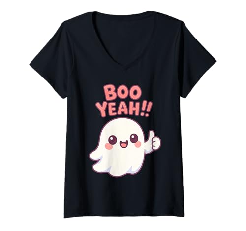 Damen Boo Yeah Chibi Ghost Kawaii Halloween Gruselig T-Shirt mit V-Ausschnitt Damen Boo Yeah Chibi Ghost Kawaii Halloween Gruselig T-Shirt mit V-Ausschnitt von Cute Kawaii Group Ghosts Halloween Design