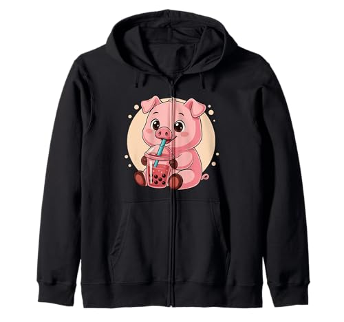 Niedliches Schwein, Kawaii, Anime, Trinkblase, Tea, Mädchen, Kinder Kapuzenjacke von Cute Kawaii Pig Drinks Boba Bubble Tea
