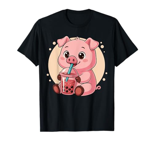 Niedliches Schwein, Kawaii, Anime, Trinkblase, Tea, Mädchen, Kinder T-Shirt von Cute Kawaii Pig Drinks Boba Bubble Tea