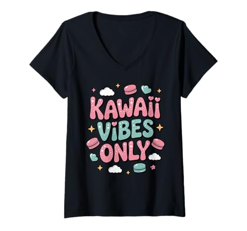 Damen Kawaii Vibes Only süße japanische Anime-Mädchen in Pastellästhetik T-Shirt mit V-Ausschnitt Damen Kawaii Vibes Only süße japanische Anime-Mädchen in Pastellästhetik T-Shirt mit V-Ausschnitt von Cute Kawaii Vibes: Sweet Styles for All Ages