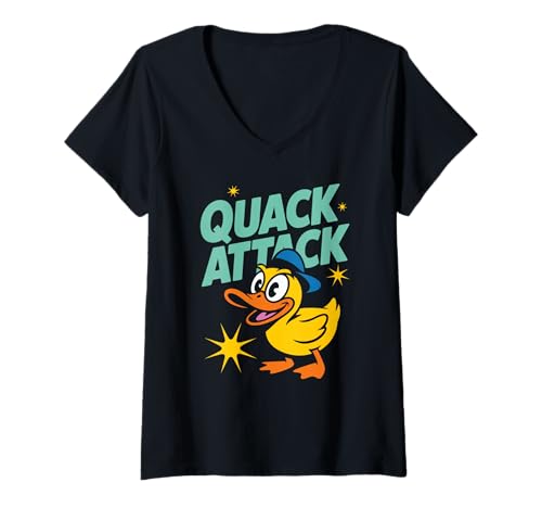 Damen Lustige Cartoon-Entenquack-Angriffs-Retro-Comic-Stil Grafik T-Shirt mit V-Ausschnitt Damen Lustige Cartoon-Entenquack-Angriffs-Retro-Comic-Stil Grafik T-Shirt mit V-Ausschnitt von Cute Kawaii Vibes: Sweet Styles for All Ages