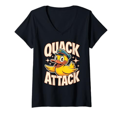 Damen Lustiger Quack Attack Duck Pilot Cartoon Grafik Humor Tier T-Shirt mit V-Ausschnitt Damen Lustiger Quack Attack Duck Pilot Cartoon Grafik Humor Tier T-Shirt mit V-Ausschnitt von Cute Kawaii Vibes: Sweet Styles for All Ages
