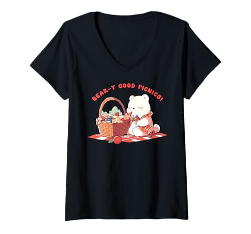 Damen Niedliches Kawaii-Beeren-Picknick T-Shirt mit V-Ausschnitt Damen Niedliches Kawaii-Beeren-Picknick T-Shirt mit V-Ausschnitt von Cute Kawaii characters arts