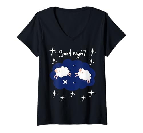 Damen Good Night Counting Sheep Sleep Design Kleinkinder Jungen Mädchen T-Shirt mit V-Ausschnitt Damen Good Night Counting Sheep Sleep Design Kleinkinder Jungen Mädchen T-Shirt mit V-Ausschnitt von Cute Kids Sleep Matching Family Sleeping Sheep