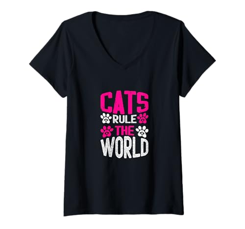 Damen Katzen regieren die Welt T-Shirt mit V-Ausschnitt Damen Katzen regieren die Welt T-Shirt mit V-Ausschnitt von Cute Kitties