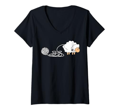 Damen Stricken Häkeln Schaf Strickgarn Nadel T-Shirt mit V-Ausschnitt Damen Stricken Häkeln Schaf Strickgarn Nadel T-Shirt mit V-Ausschnitt von Cute Knitting Crocheting Sheep