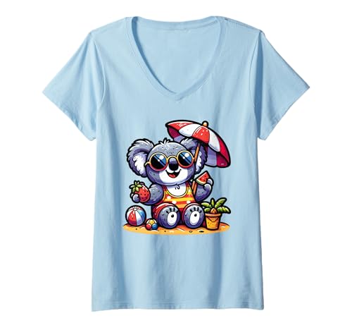Damen Lustiger Koala trägt Sommerkleidung und Sonnenbrille, genießen Sie die T-Shirt mit V-Ausschnitt Damen Lustiger Koala trägt Sommerkleidung und Sonnenbrille, genießen Sie die T-Shirt mit V-Ausschnitt von Cute Koala Enjoying The Summer Lover Apparels