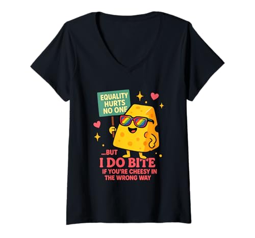 Damen Equality Hurts No One Funny Cheese LGBTQ Pride Month Rainbow T-Shirt mit V-Ausschnitt von Cute LGBTQ+ Pride Month Rainbow Flag Parade Outfit