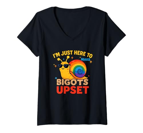 Damen I'm Just Here To Make Bigots Upset Funny Snail Pride Month T-Shirt mit V-Ausschnitt von Cute LGBTQ+ Pride Month Rainbow Flag Parade Outfit
