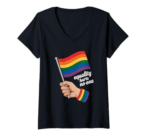 Damen Pride Flag Rainbow Pride Month Equality Hurts No One LGBTQ T-Shirt mit V-Ausschnitt von Cute LGBTQ+ Pride Month Rainbow Flag Parade Outfit