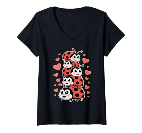 Damen Marienkäfer Marienkäfer Naturliebhaber Insektenfächer Entomophile T-Shirt mit V-Ausschnitt Damen Marienkäfer Marienkäfer Naturliebhaber Insektenfächer Entomophile T-Shirt mit V-Ausschnitt von Cute Ladybug