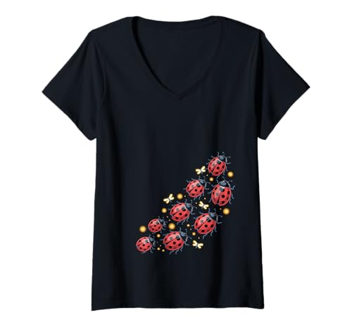 Damen Marienkäfer Marienkäfer Naturliebhaber Insektenfächer Entomophile T-Shirt mit V-Ausschnitt Damen Marienkäfer Marienkäfer Naturliebhaber Insektenfächer Entomophile T-Shirt mit V-Ausschnitt von Cute Ladybug