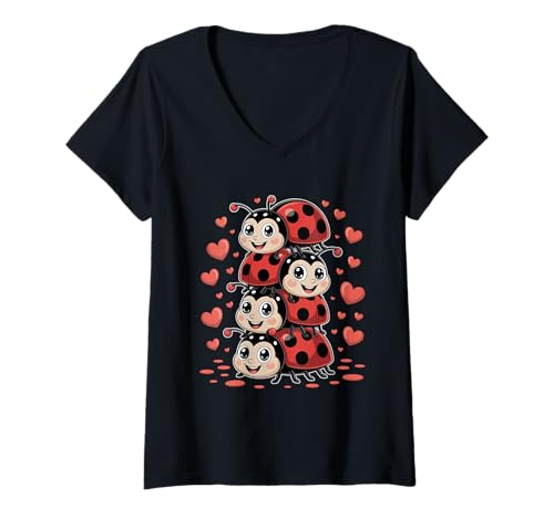 Damen Marienkäfer Marienkäfer Naturliebhaber Insektenfächer Entomophile T-Shirt mit V-Ausschnitt von Cute Ladybug