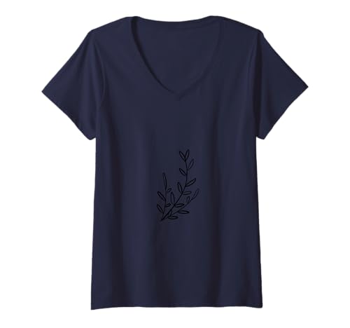 Damen Minimalistisches Blatt Herbst Herbst T-Shirt mit V-Ausschnitt Damen Minimalistisches Blatt Herbst Herbst T-Shirt mit V-Ausschnitt von Cute Leaf Designs