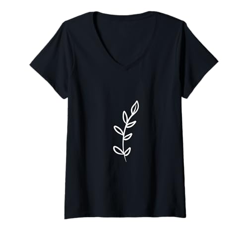 Damen Minimalistisches Blatt Herbst Herbst T-Shirt mit V-Ausschnitt Damen Minimalistisches Blatt Herbst Herbst T-Shirt mit V-Ausschnitt von Cute Leaf Designs