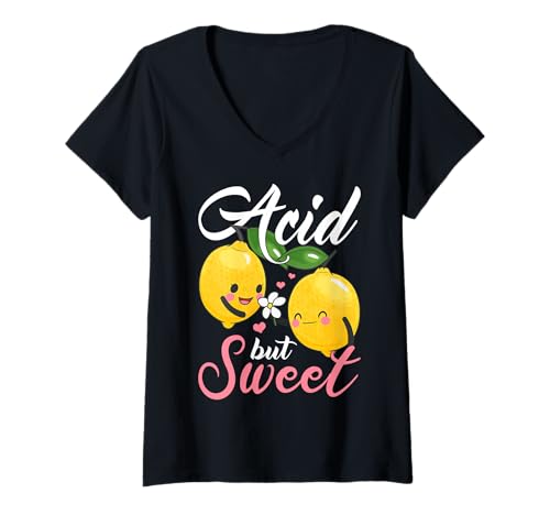 Damen Saure Aber süße Zitronen-Kawaii-Paarromanze T-Shirt mit V-Ausschnitt Damen Saure Aber süße Zitronen-Kawaii-Paarromanze T-Shirt mit V-Ausschnitt von Cute Lemon Kawaii Citrus Love Couple Pun