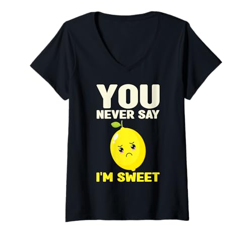 Damen You Never Say I'm Sweet Cute Lemon Pun Humor T-Shirt mit V-Ausschnitt Damen You Never Say I'm Sweet Cute Lemon Pun Humor T-Shirt mit V-Ausschnitt von Cute Lemon Pun Kawaii Fruit Humor Saying