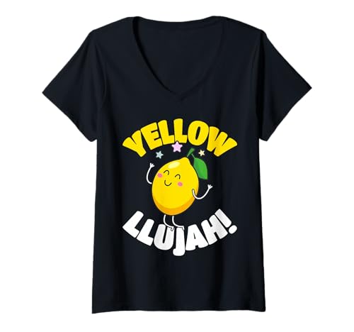 Damen Gelbes Llujah süßes Zitronenspiel Kawaii Happy Fruit T-Shirt mit V-Ausschnitt Damen Gelbes Llujah süßes Zitronenspiel Kawaii Happy Fruit T-Shirt mit V-Ausschnitt von Cute Lemon Pun Kawaii Yellow Hallelujah