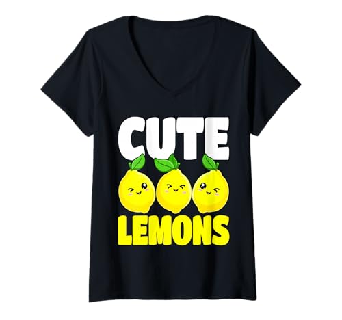 Damen Süße Zitronen Kawaii Zitrone Trio Süße Zitronen Sommer T-Shirt mit V-Ausschnitt Damen Süße Zitronen Kawaii Zitrone Trio Süße Zitronen Sommer T-Shirt mit V-Ausschnitt von Cute Lemons Kawaii Lemon Fruit Aesthetic