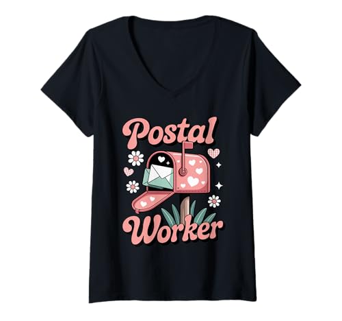 Damen Lustiger Postangestellter Spruch Humorvoller Briefkasten Liebe Frauen Männer T-Shirt mit V-Ausschnitt Damen Lustiger Postangestellter Spruch Humorvoller Briefkasten Liebe Frauen Männer T-Shirt mit V-Ausschnitt von Cute Mail Carrier Heart Envelope Post Office