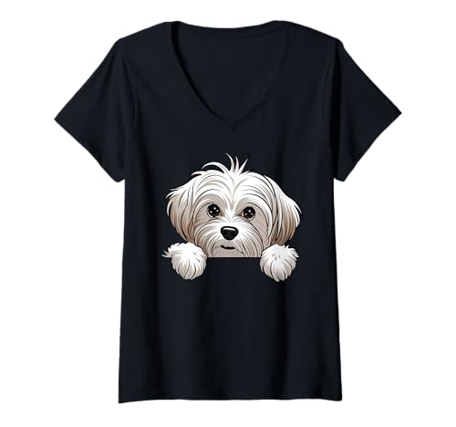 Damen Niedlicher maltesischer Welpe, lustiger maltesischer Hundeliebhaber T-Shirt mit V-Ausschnitt Damen Niedlicher maltesischer Welpe, lustiger maltesischer Hundeliebhaber T-Shirt mit V-Ausschnitt von Cute Maltese Puppy Dog Lover