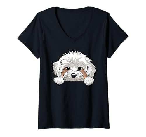 Damen Niedlicher Maltipoo Peeking Puppy Lustiger Maltipoo Hundeliebhaber T-Shirt mit V-Ausschnitt Damen Niedlicher Maltipoo Peeking Puppy Lustiger Maltipoo Hundeliebhaber T-Shirt mit V-Ausschnitt von Cute Maltipoo Puppy Dog Lover