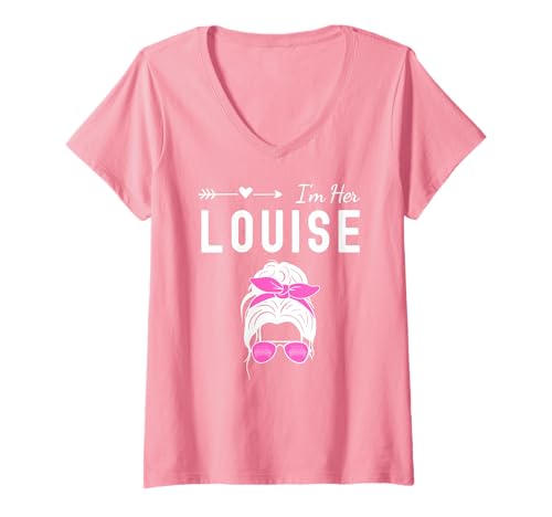 Damen I'm Her Louise Messy Bun Retro Beste Freundinnen für Damen T-Shirt mit V-Ausschnitt Damen I'm Her Louise Messy Bun Retro Beste Freundinnen für Damen T-Shirt mit V-Ausschnitt von Cute Matching Besties Design For Women Girls