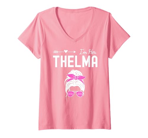 Damen I'm Her Thelma Messy Bun Retro Beste Freundinnen für Damen T-Shirt mit V-Ausschnitt Damen I'm Her Thelma Messy Bun Retro Beste Freundinnen für Damen T-Shirt mit V-Ausschnitt von Cute Matching Besties Design For Women Girls