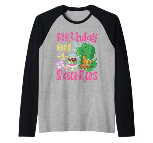 Geburtstag Mädchen A-Saurus Süßer Dinosaurier Raglan von Cute Matching Dinosaur Family Outfits