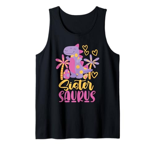Sistersaurus Schwester Saurus Mädchen Tank Top von Cute Matching Dinosaur Family Outfits