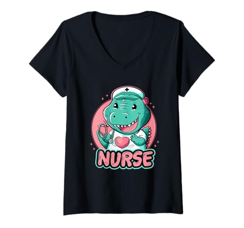 Damen Krokodil Krankenschwester Alligator Krankenschwester Stethoskop Krankenpflege Schule T-Shirt mit V-Ausschnitt von Cute Medical Nurse Animals