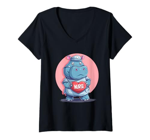 Damen Nurse Hippo Stethoskop Krankenschwester Wertschätzung Krankenpflegeschule T-Shirt mit V-Ausschnitt Damen Nurse Hippo Stethoskop Krankenschwester Wertschätzung Krankenpflegeschule T-Shirt mit V-Ausschnitt von Cute Medical Nurse Animals