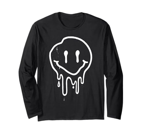 Melting Smile Face Happy Smiling Dripping Emoticons für Kinder Langarmshirt von Cute Melted Smile Face Groovy Funny Happy Face