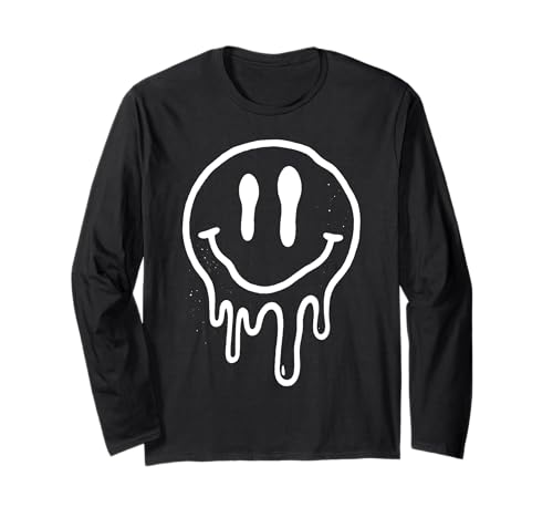 Melting Smile Face Happy Smiling Dripping Emoticons für Kinder Langarmshirt von Cute Melted Smile Face Groovy Funny Happy Face