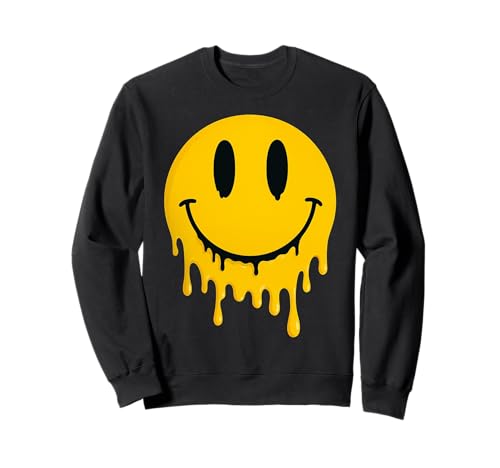 Melting Smile Face Happy Smiling Dripping Emoticons für Kinder Sweatshirt von Cute Melted Smile Face Groovy Funny Happy Face