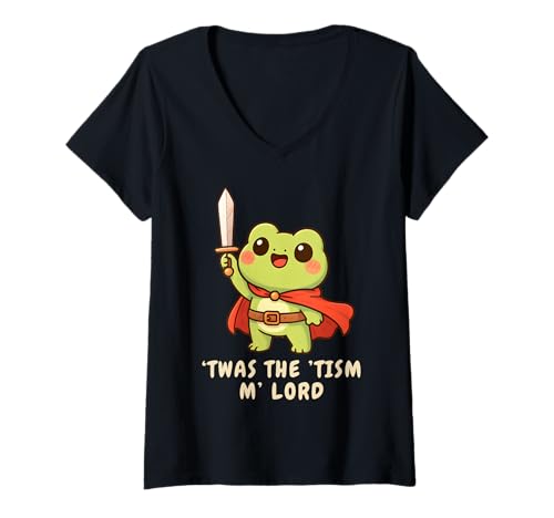 Damen TWAS The 'Tism M'Lord Kawaii Frosch Knight Autism Awareness T-Shirt mit V-Ausschnitt von Cute Meme Humor Frog Lovers Japanese Anime Design